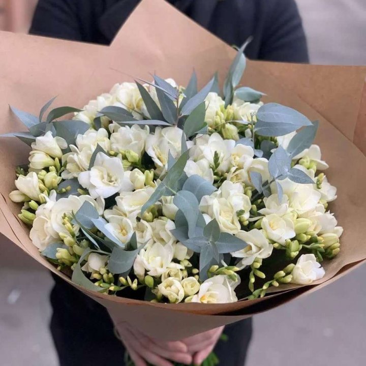 51 фрезия с эвкалиптом в Владимире