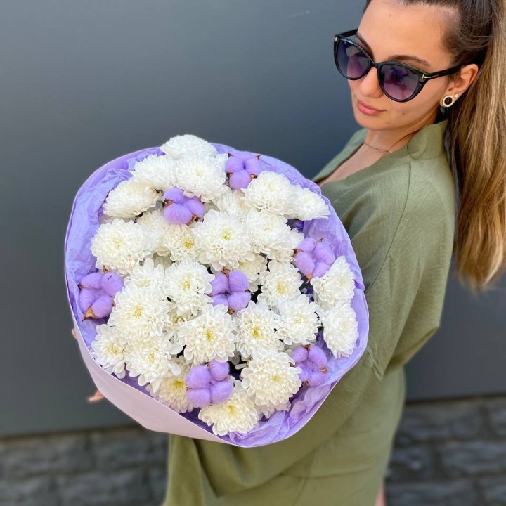  Букет  хризантем и хлопка в Владимире