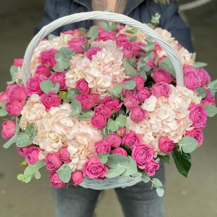 Корзина с гортензией и Мисти Баблс в Владимире