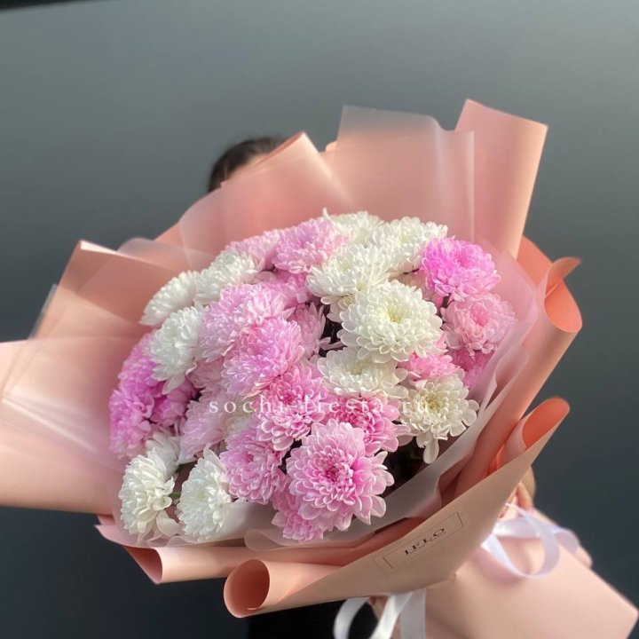 Букет бело-розовых хризантем  в Владимире