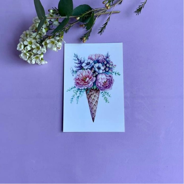 Открытка к букету "Цветочно-кремовый" в Владимире