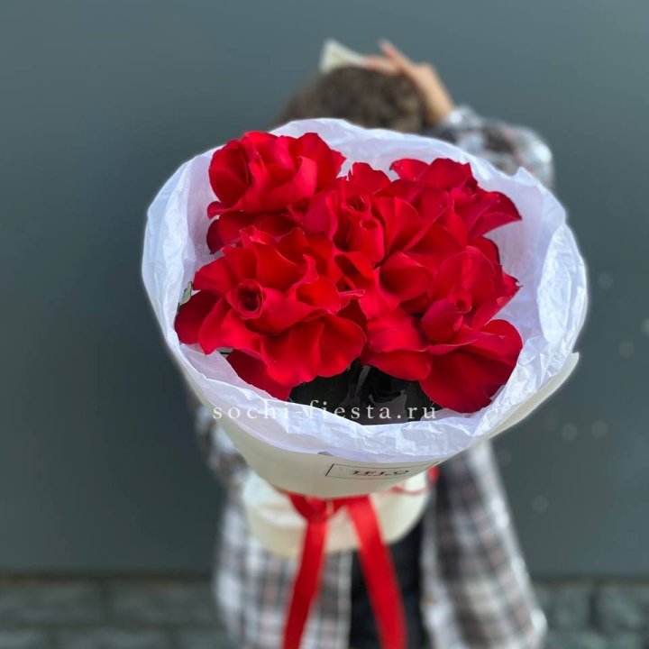 5 французских красных роз в Владимире