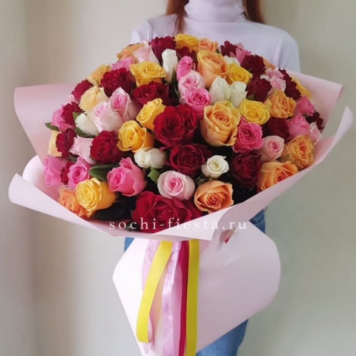 101 роза Кенийский микс "Нежность" в Владимире