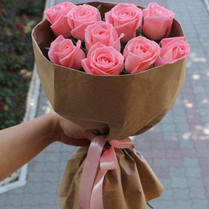 9 розовых роз в Владимире